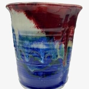 Red Blue Studio Art Pottery Vase Drip Large Stoneware Ceramic Holder Iowa Corbin